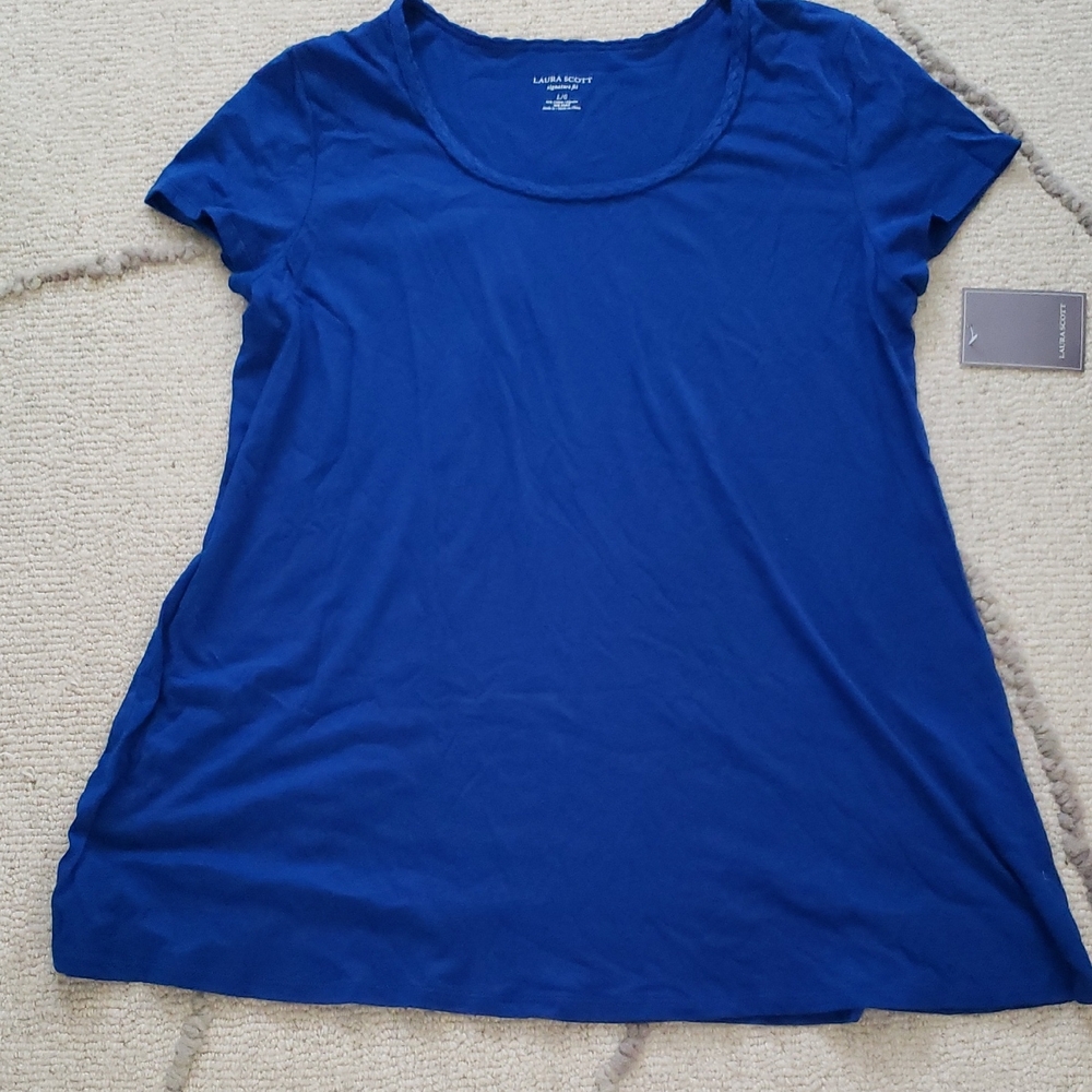 Laura Scott Short-Sleeve Scoop Neck Tee in Royal Blue